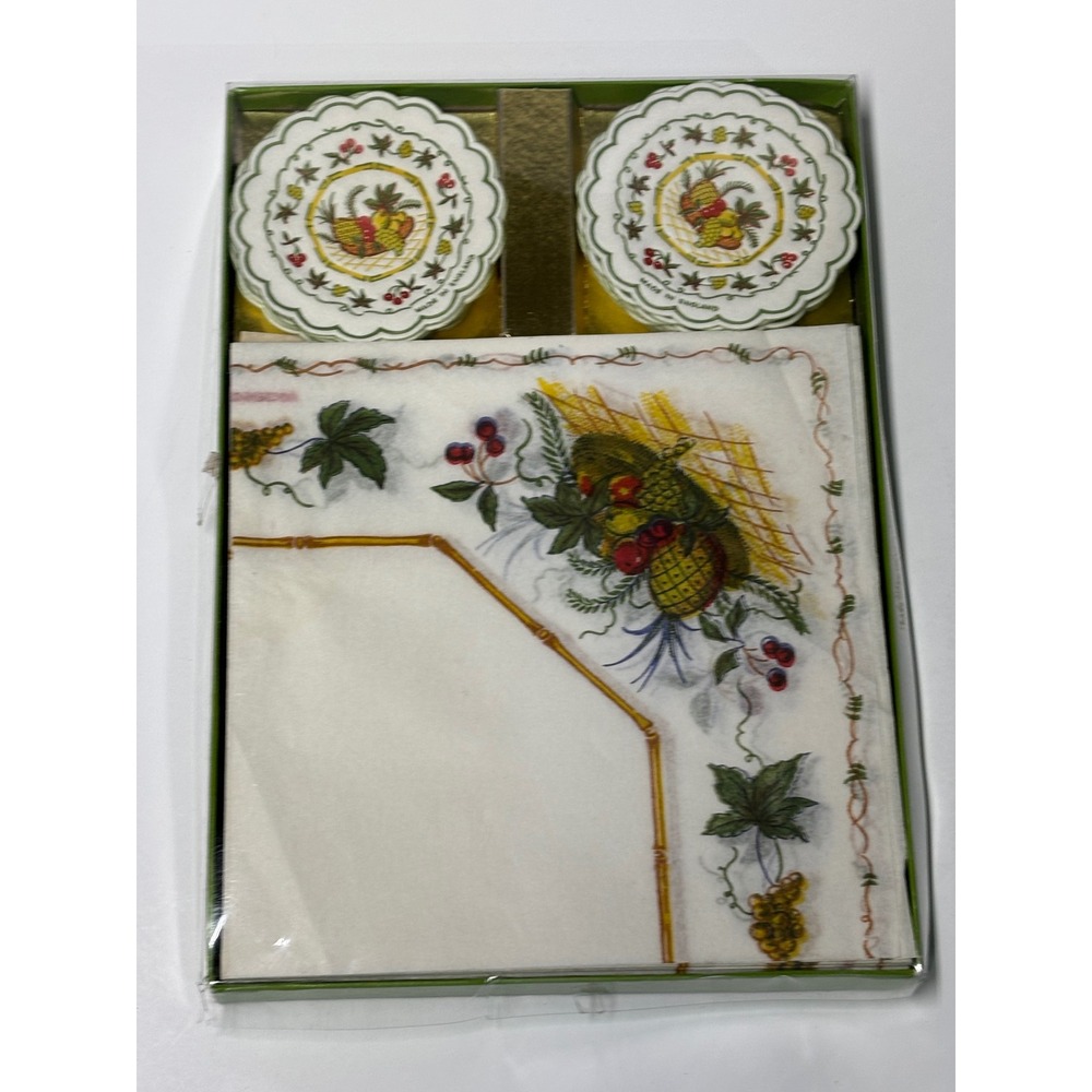 Vtg Freund-Mayer Harvest Motif Napkins Coasters Boxed Set Made in England NOS